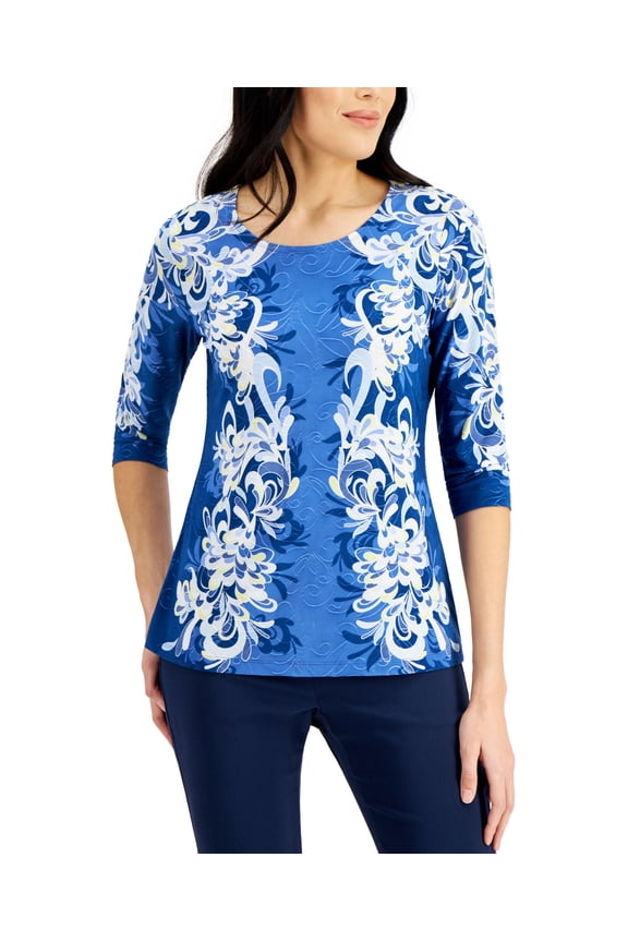 Petite Swirl Oasis Jacquard Top Navy Peony Combo PXS
