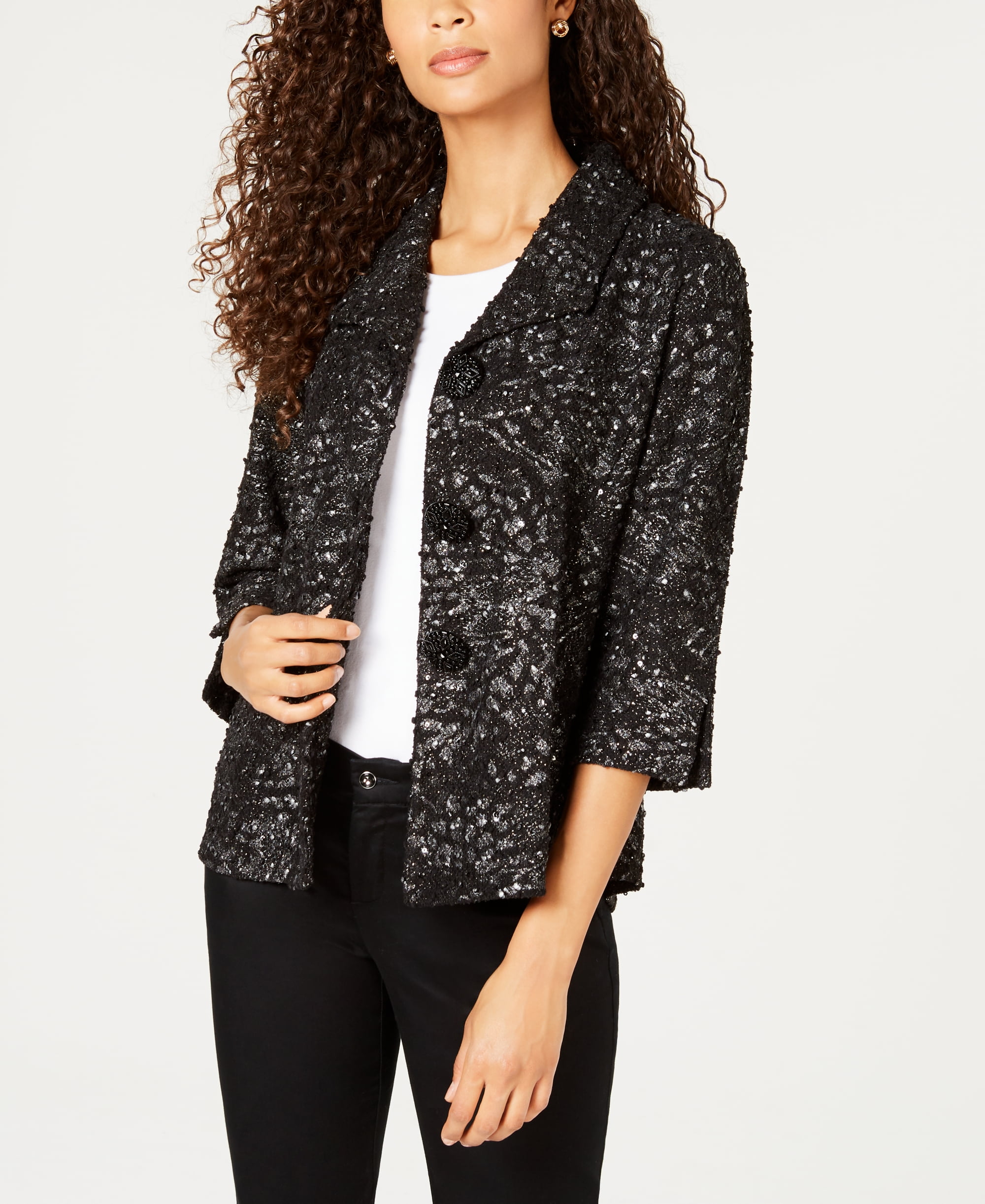 JM Collection Petite Textured Foiled Jacket Foil Boucle PM Walmart