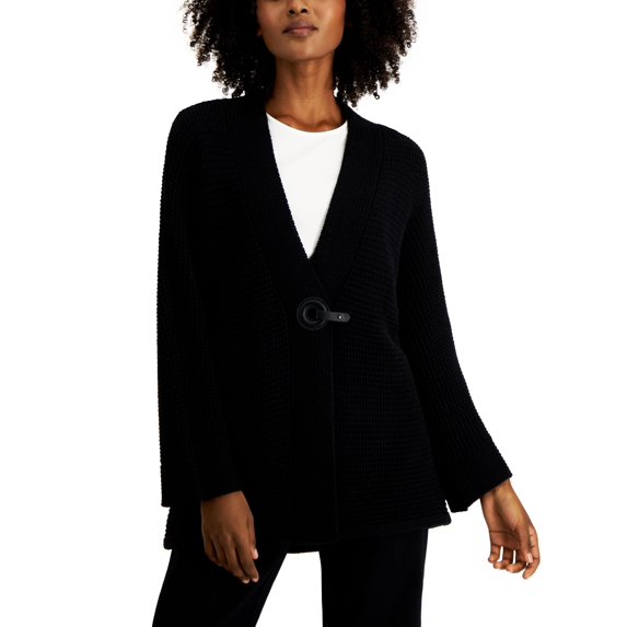 JM Collection Petite V Neck Drop Shoulder Cardigan Deep Black PXS