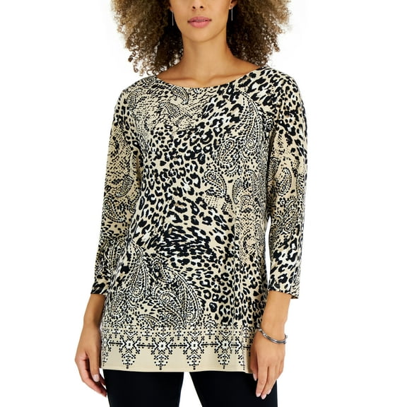 JM Collection Petite Wild Movement Embellished Printed Tunic Stone Combo PXL