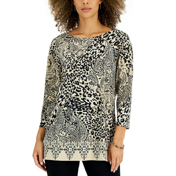 JM Collection Petite Wild Movement Embellished Printed Tunic Stone Combo PXL