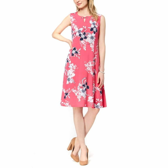 JM Collection Petite Womens Botanic Beauty Printed Keyhole Dress (Pink Georgetown Garden, Petite/Small)