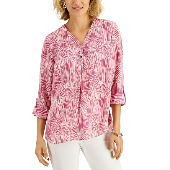 JM Collection Petite Zebra Print Top Red Violet Combo PM