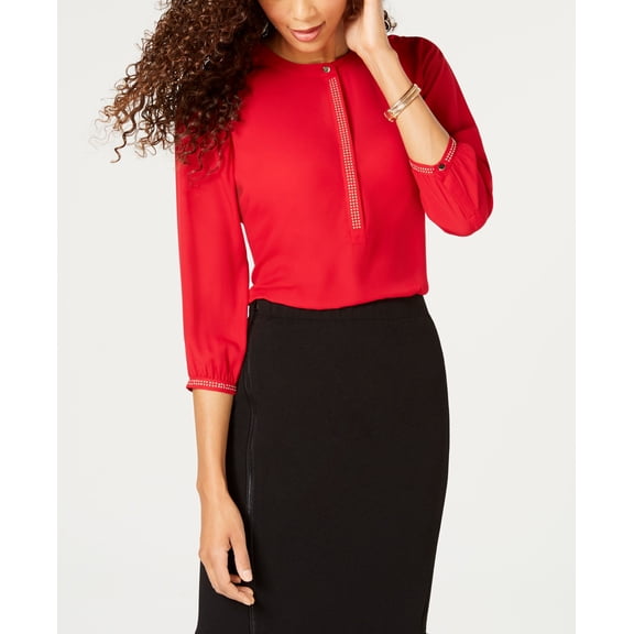 JM Collection Pleated Back Blouse New Red Amore 2XL