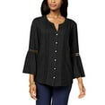 thumbnail image 1 of JM Collection Pleated Crochet-Trim Blouse Womens S Black shirt MSRP $49, 1 of 1