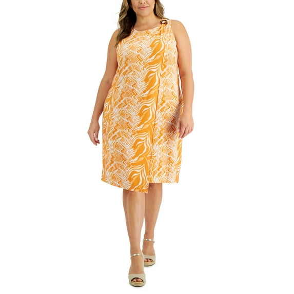 JM Collection Plus Size Abstract Animal Sleeveless Dress Bright Tangelo Combo 3X