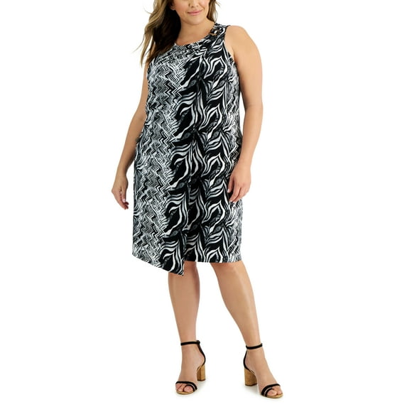 JM Collection Plus Size Abstract Animal Sleeveless Dress Deep Black Combo 3X