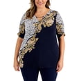 thumbnail image 1 of JM Collection Plus Size Beia Paisley Print Ruched Sleeve Tunic Intrepid Combo 2X, 1 of 1