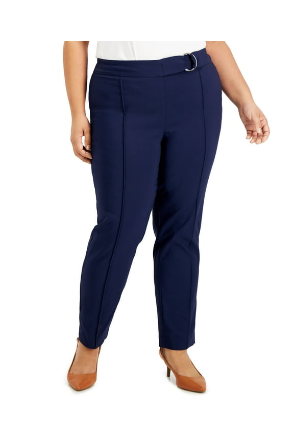 Plus Size Belted Seam Front Pants Intrepid Blue 3X