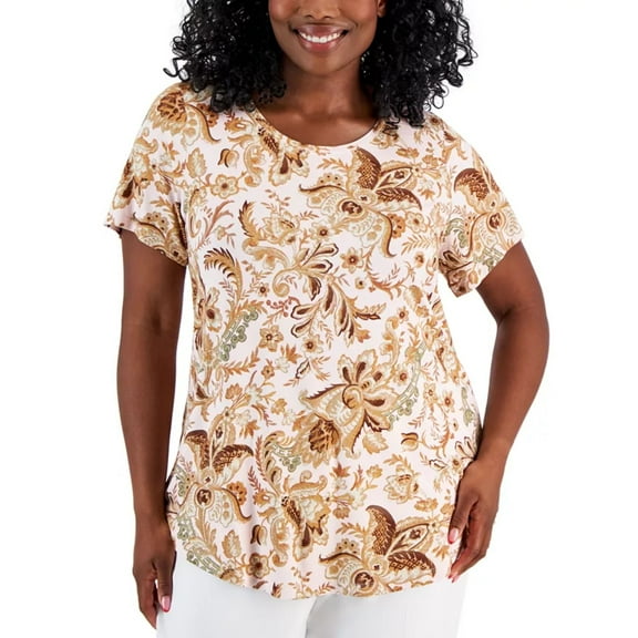 Plus Size Bloom Print Short-Sleeve Top Lilac Sky Combo 1X