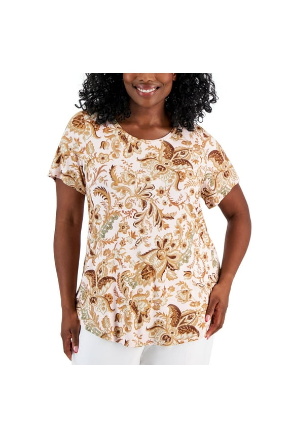 Plus Size Bloom Print Short-Sleeve Top Lilac Sky Combo 2X