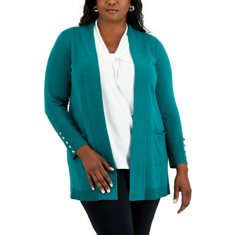 JM Collection Plus Size Button Sleeve Flyaway Cardigan Sweater Highland Green 3X Walmart