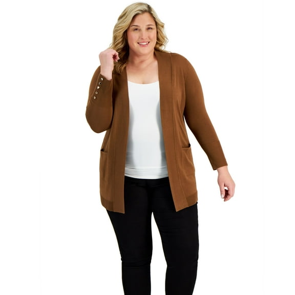 JM Collection Plus Size Button Sleeve Flyaway Cardigan Sweater Red Maple 3X