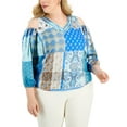 thumbnail image 1 of JM Collection Plus Size Cold Shoulder 3/4 Sleeve Top Deep Cobalt Combo 3X, 1 of 1