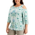 thumbnail image 1 of JM Collection Plus Size Cold Shoulder Printed Top Enchant Mint Combo 2X, 1 of 1