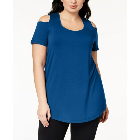 JM Collection Plus Size Cold-Shoulder Top Blue Isle 0X