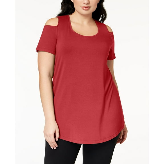 JM Collection Plus Size Cold-Shoulder Top Cherry Flame 3X