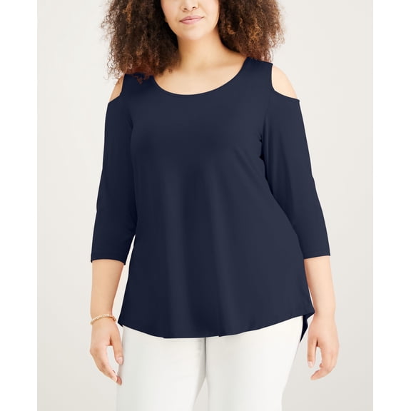 JM Collection Plus Size Cold Shoulder Top Intrepid Blue 4X