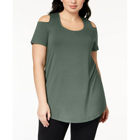 JM Collection Plus Size Cold-Shoulder Top Organic Green 2X