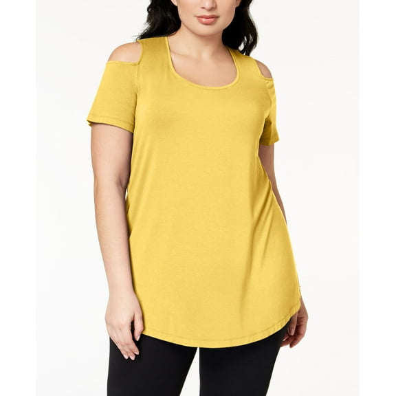 JM Collection Plus Size Cold Shoulder Tunic Lemon Frost 3X