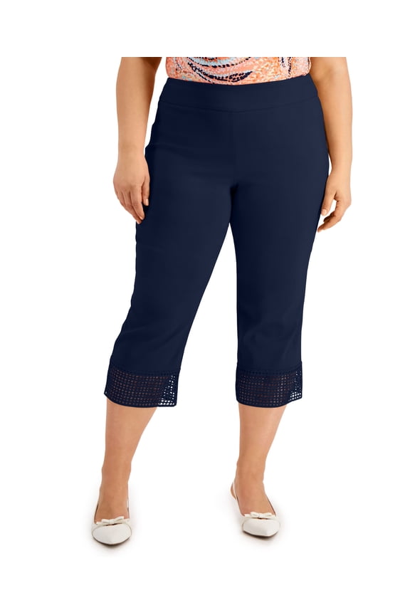 Plus Size Crochet Hem Capri Pants Intrepid Blue 4X