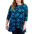 thumbnail image 1 of JM Collection Plus Size Elena 3/4-Sleeve Swing Top – Intrepid Blue Combo, Size - 2X, 1 of 3