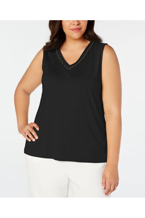 Plus Size Embellished Tank Top Deep Black 3X