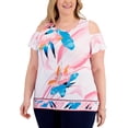 thumbnail image 1 of JM Collection Plus Size Floral Cold-Shoulder Top Pink Gemstone Combo 4X, 1 of 1