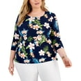 thumbnail image 1 of JM Collection Plus Size Floral Jacquard Top Intrepid Blue Combo 3X, 1 of 1