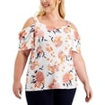 thumbnail image 1 of JM Collection Plus Size Floral Print Cold Shoulder Top Winter White Combo 2X, 1 of 1