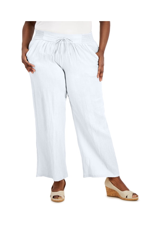 Plus Size Gauze Drawstring Pants Bright White 4X