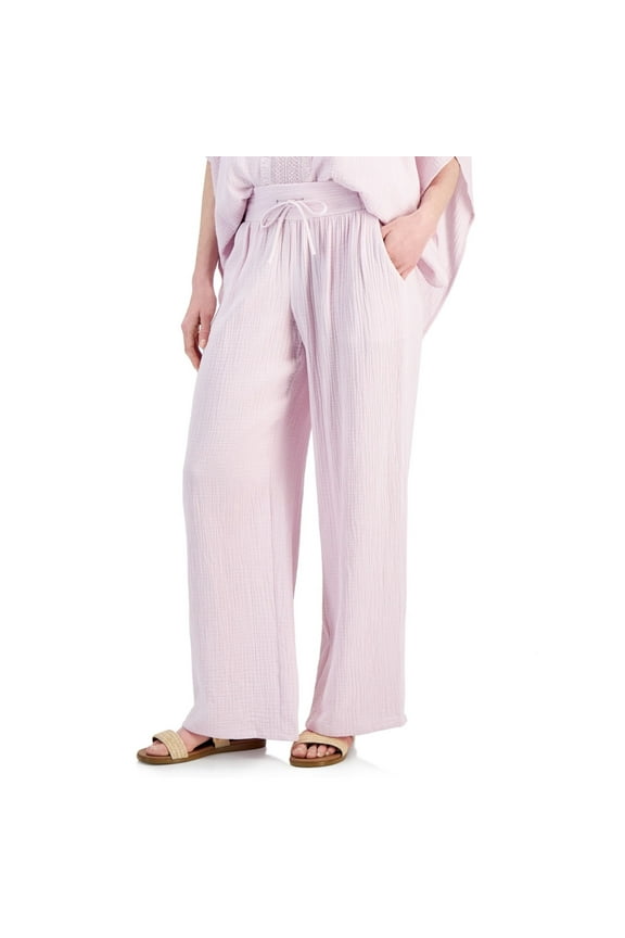Plus Size Gauze Drawstring Pants  Lilac Sky, Size - 2X