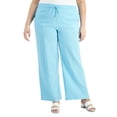 thumbnail image 1 of JM Collection Plus Size Gauze Drawstring Pants Seafoam Blue 2X, 1 of 4