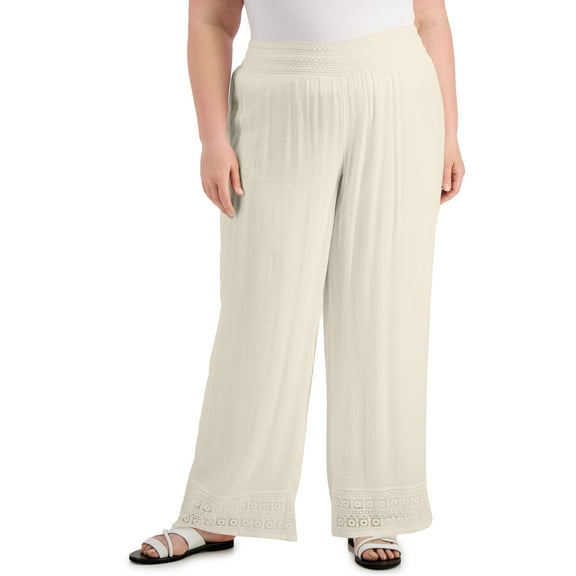 JM Collection Plus Size Gauze Pants Sugar Sand 1X