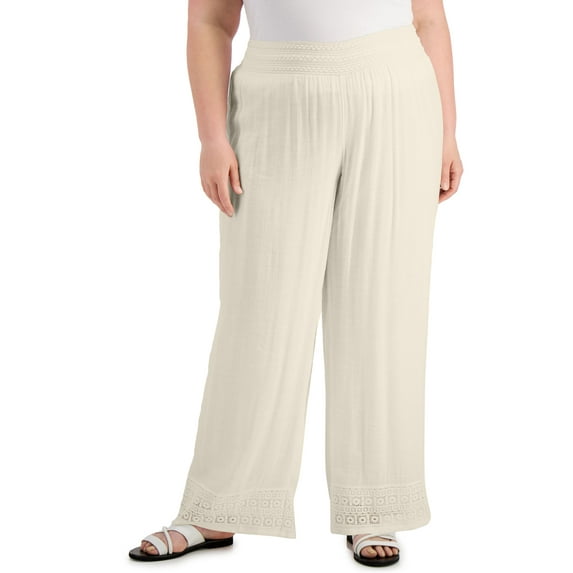 JM Collection Plus Size Gauze Pants Sugar Sand 1X