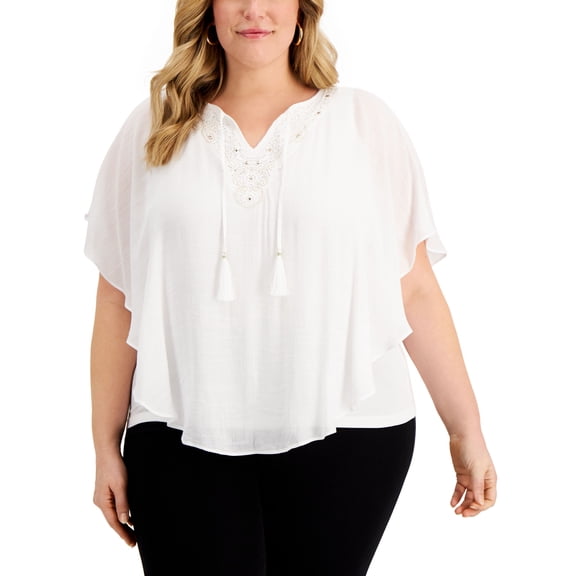 JM Collection Plus Size Gauze Poncho Top Bright White 3X