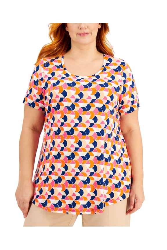 Plus Size Geometric Print Tunic Orange Glaze Combo 3X