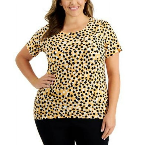 JM Collection Plus Size Jacquard Dot Print Top Bright Tangelo Combo 4X