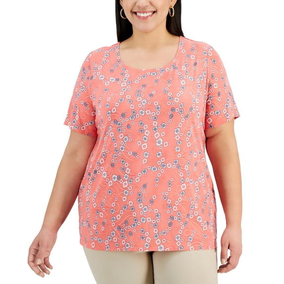 JM Collection Plus Size Jacquard Printed Scoop Neck Top Starfish Combo 2X
