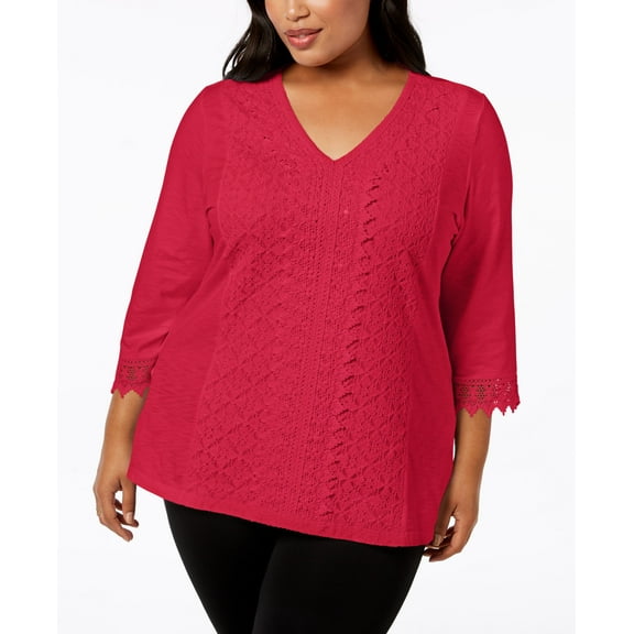 JM Collection Plus Size Lace Trim Tunic Pink Twist 3X