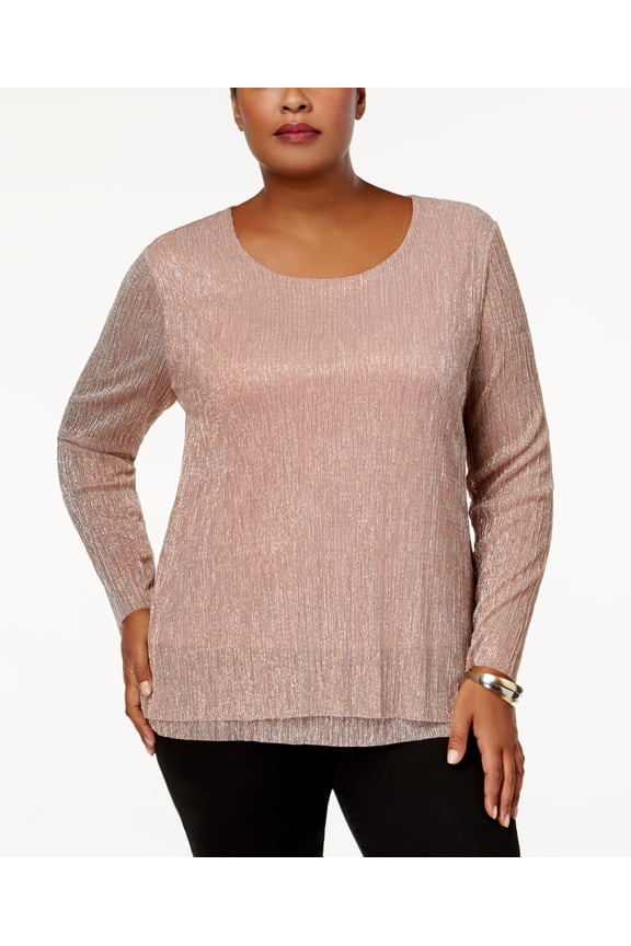 Plus Size Layered Hem Pleated Top Rose Dawn 1x