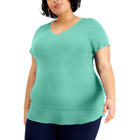 JM Collection Plus Size Layered Hem Top Beveled Glass 2X