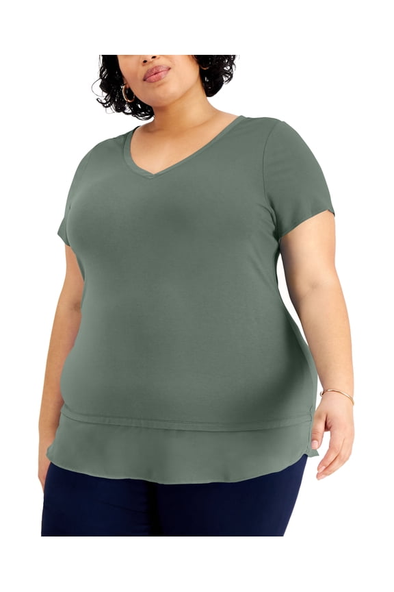 Plus Size Layered Hem Top Green Emerald 2X