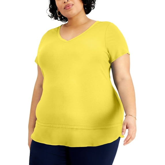 JM Collection Plus Size Layered-Hem Top Noueva Yellow 3X