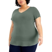JM Collection Plus Size Layered Hem Top Organic Green 2X