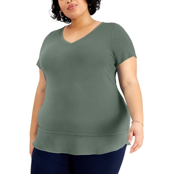 JM Collection Plus Size Layered Hem Top Organic Green 3X