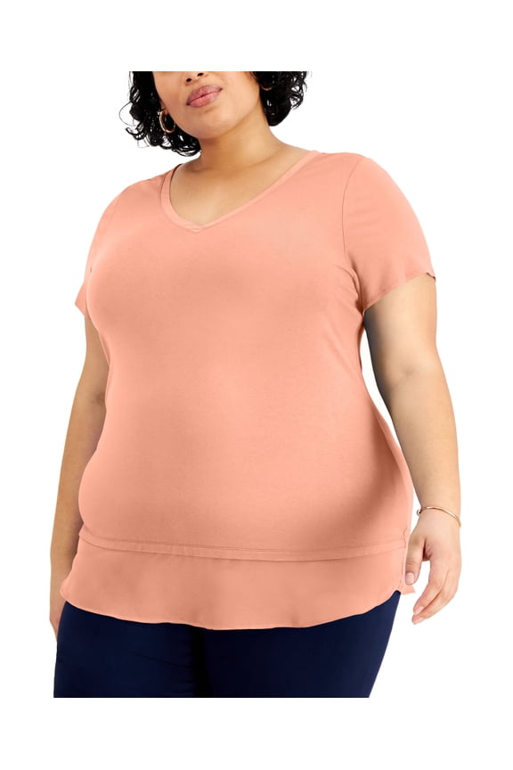 Plus Size Layered Hem Top Peach Pearl 1X