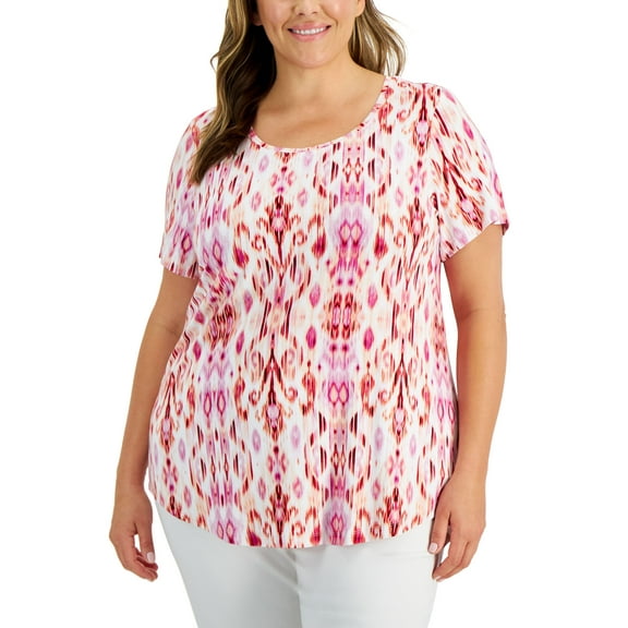 JM Collection Plus Size Market Print Top Fushia Tulip Combo 2X