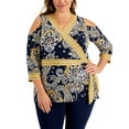 thumbnail image 1 of JM Collection Plus Size Nancy Paisley Print Wrap Top Intrepid Combo 3X, 1 of 1