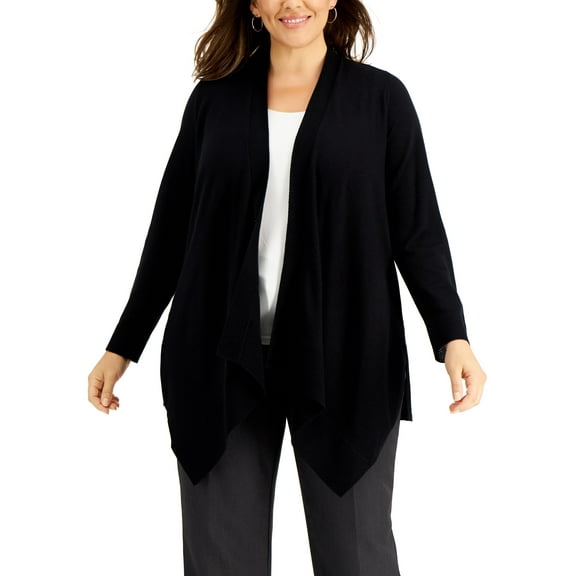 JM Collection Plus Size Open Front Cardigan Deep Black 0X